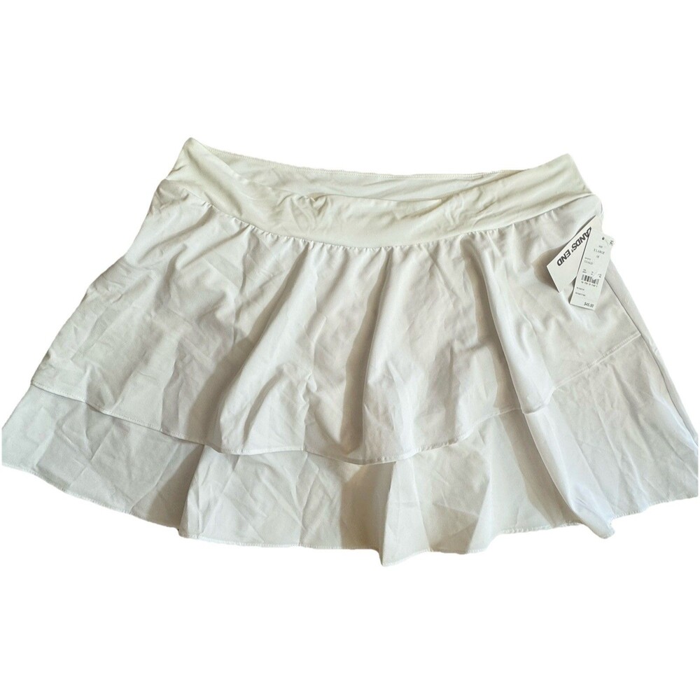 Lands' End Women's Tiered Mid Rise Swim Skirt with Panty - White XL 18 NWT